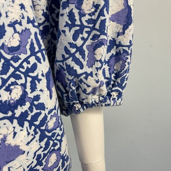 C & C California Linen Blend Top Blue Floral Peasant Blouse Shirt Size Large - Picture 5 of 13